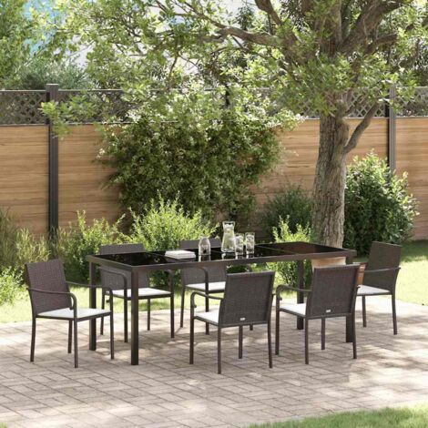 Conjunto de Comedor de Jardín 7 pcs Marrón Poliratán