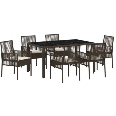 Conjunto de Comedor de Jardín 7 pcs Marrón Poliratán vidaXL