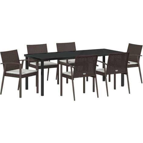 Conjunto de Comedor de Jardín 7 pcs Marrón Poliratán vidaXL