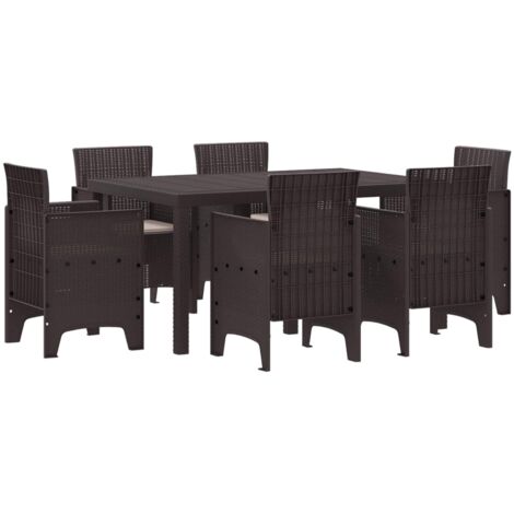 Conjunto de Comedor de Jardín 7 pcs Marrón Ratan Polt