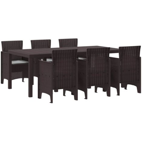 Conjunto de Comedor de Jardín 7 pcs Marrón Ratan Polt
