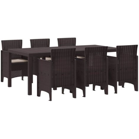 Conjunto de Comedor de Jardín 7 pcs Marrón Ratan Polt