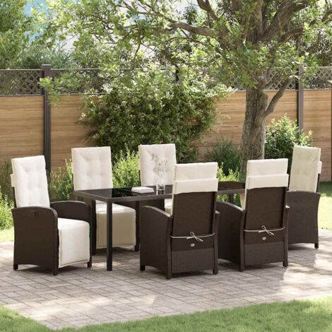 Conjunto de Comedor de Jardín 7 pcs Marrón ratán sintético