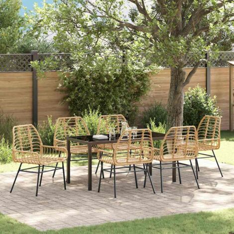 Conjunto de Comedor de Jardín 7 pcs Marrón ratán sintético vidaXL