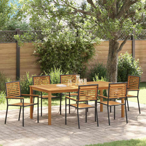Conjunto de Comedor de Jardín 7 pcs Negro Poliratán
