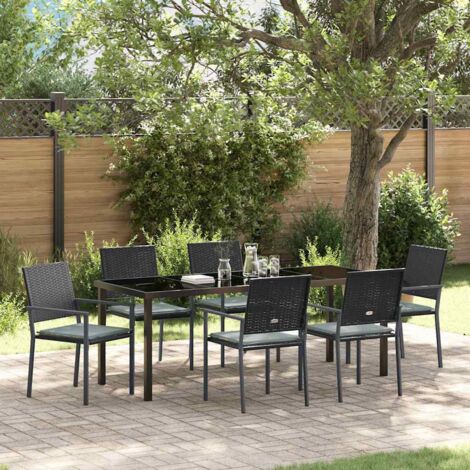 Conjunto de Comedor de Jardín 7 pcs Negro Poliratán vidaXL