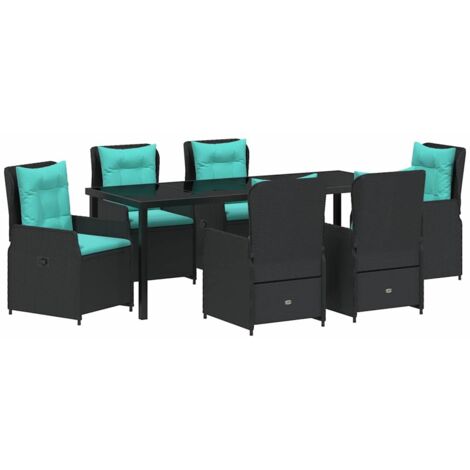 Conjunto de Comedor de Jardín 7 pcs Negro Poliratán vidaXL