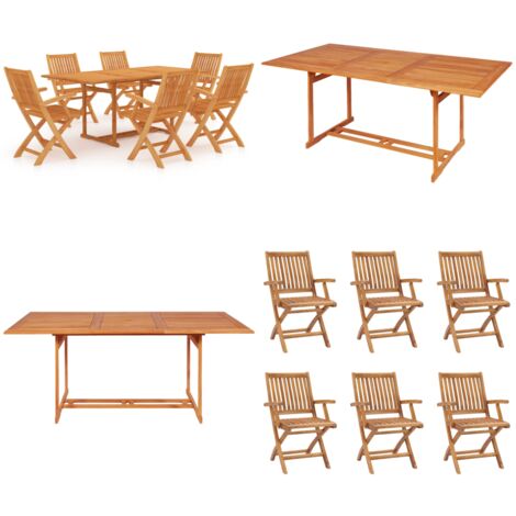 Conjunto de comedor de jardín 7 piezas madera maciza de teca - Muebles de jardín - Sillas de jardín