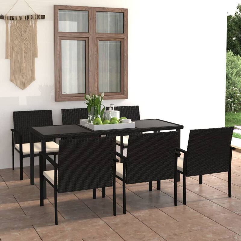 

Conjunto de comedor de jardin 7 piezas ratan sintetico negro