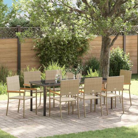 Conjunto de Comedor de Jardín 9 pcs Beige Poliratán