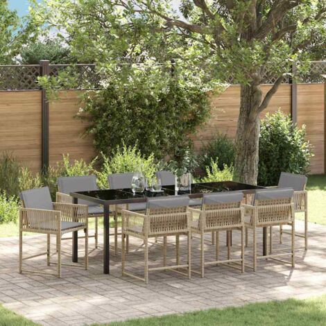 Conjunto de Comedor de Jardín 9 pcs Beige ratán sintético vidaXL