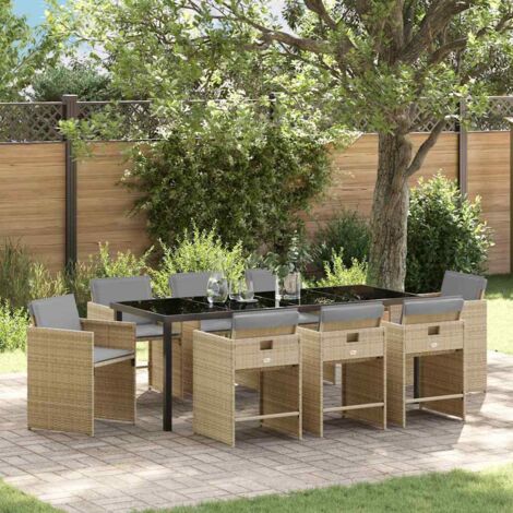 Conjunto de Comedor de Jardín 9 pcs Beige ratán sintético vidaXL