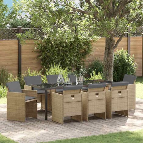 Conjunto de Comedor de Jardín 9 pcs Beige ratán sintético vidaXL