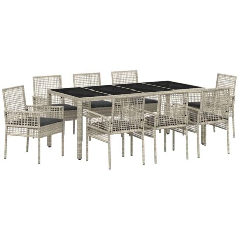 Conjunto de Comedor de Jardín 9 pcs Gris claro Poliratán vidaXL