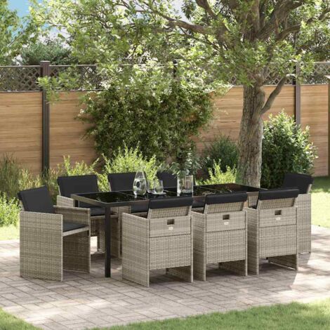 Conjunto de Comedor de Jardín 9 pcs Gris claro Poliratán vidaXL
