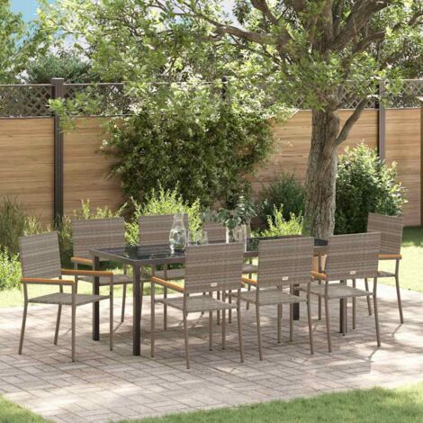 Conjunto de Comedor de Jardín 9 pcs Gris Poliratán vidaXL