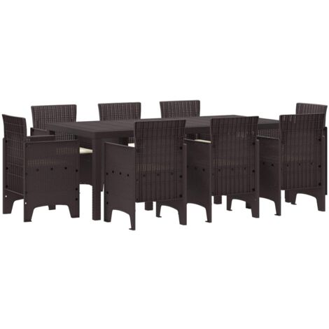 Conjunto de Comedor de Jardín 9 pcs Marrón Ratan Polt