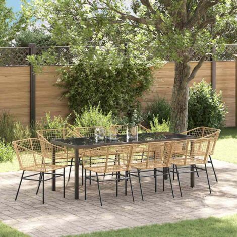 Conjunto de Comedor de Jardín 9 pcs Marrón ratán sintético