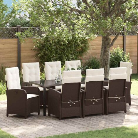 Conjunto de Comedor de Jardín 9 pcs Marrón ratán sintético vidaXL