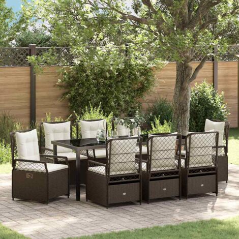 Conjunto de Comedor de Jardín 9 pcs Marrón ratán sintético vidaXL