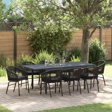 Conjunto de Comedor de Jardín 9 pcs Negro Poliratán