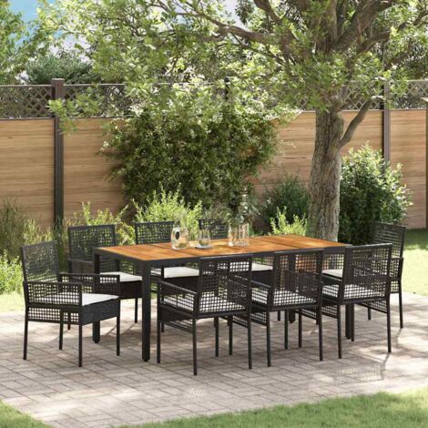 Conjunto de Comedor de Jardín 9 pcs Negro Poliratán vidaXL