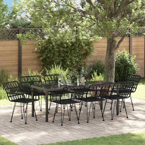 Conjunto de Comedor de Jardín 9 pcs Negro Poliratán vidaXL