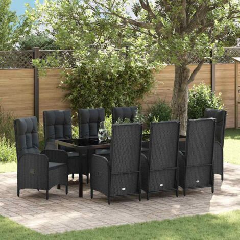 Conjunto de Comedor de Jardín 9 pcs Negro ratán sintético vidaXL