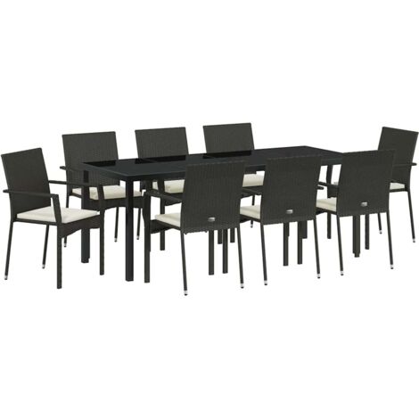 Conjunto de Comedor de Jardín 9 pcs Negro ratán sintético vidaXL