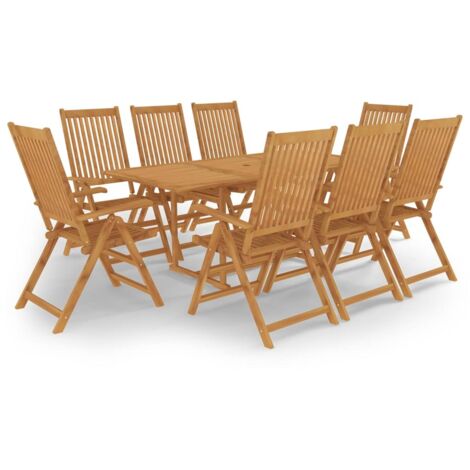 Conjunto de comedor de jardín 9 piezas madera maciza de teca