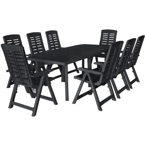 Conjunto de comedor de jardín 9 piezas plástico gris antracita