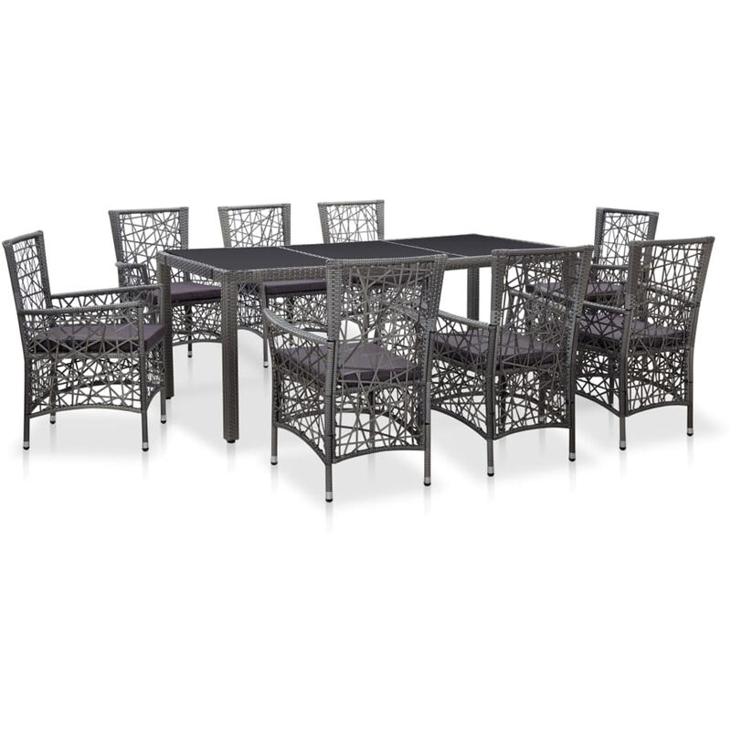 

Conjunto de comedor de jardin 9 piezas ratan sintetico gris