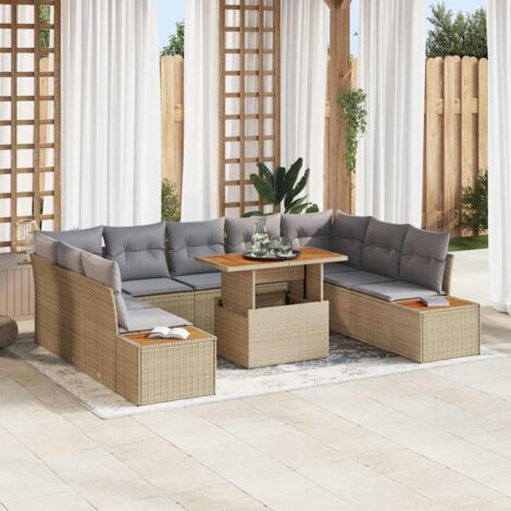 Conjunto de Comedor de Jardín con cojín 10 pcs Beige y gris