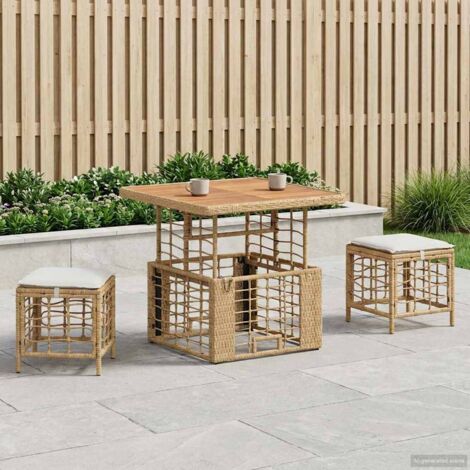 Conjunto de Comedor de Jardín con cojín 3 pcs Natural y