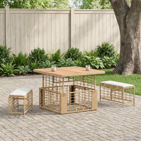 Conjunto de Comedor de Jardín con cojín 3 pcs Natural y