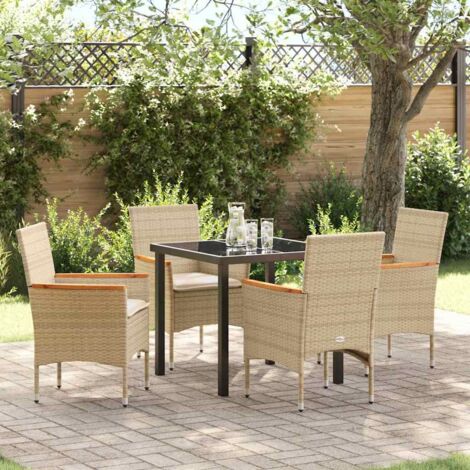 Conjunto de Comedor de Jardín con cojín 5 pcs Beige Poliratán