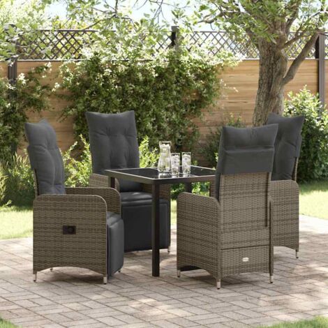 Conjunto de Comedor de Jardín con cojín 5 pcs Gris Poliratán