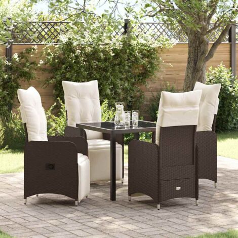 Conjunto de Comedor de Jardín con cojín 5 pcs Marrón Poliratán
