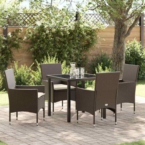 Conjunto de Comedor de Jardín con cojín 5 pcs Marrón Poliratán