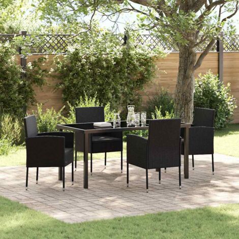 Conjunto de Comedor de Jardín con cojín 5 pcs Negro Poliratán vidaXL