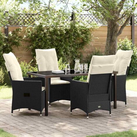 Conjunto de Comedor de Jardín con cojín 5 pcs Negro Poliratán vidaXL