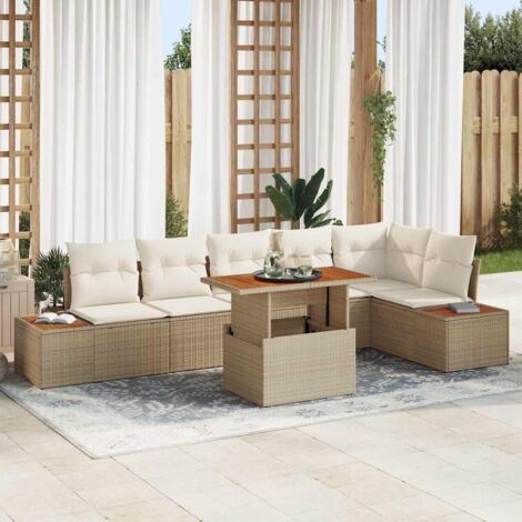Conjunto de Comedor de Jardín con cojín 7 pcs Beige y Crema