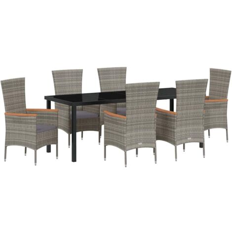 Conjunto de Comedor de Jardín con cojín 7 pcs Gris vidaXL