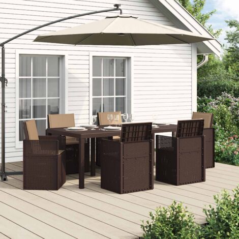 Conjunto de Comedor de Jardín con cojín 7 pcs Marrón y Topo PP