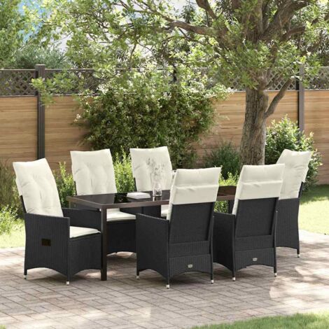 Conjunto de Comedor de Jardín con cojín 7 pcs Negro Poliratán