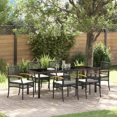 Conjunto de Comedor de Jardín con cojín 7 pcs Negro Ratán vidaXL