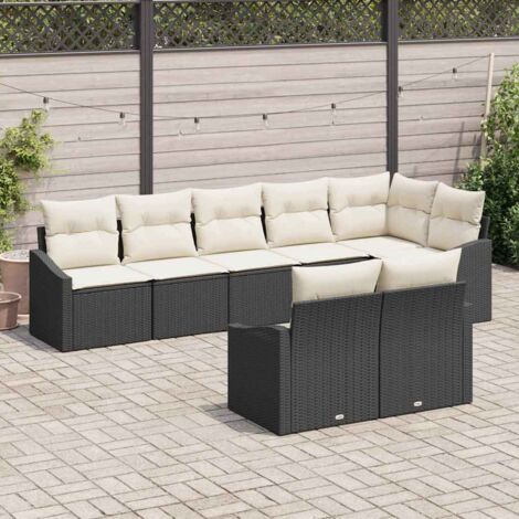 Conjunto de Comedor de Jardín con cojín 8 pcs Negro y crema
