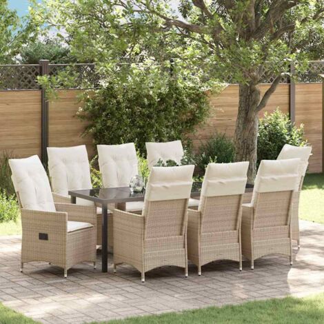 Conjunto de Comedor de Jardín con cojín 9 pcs Beige Poliratán vidaXL