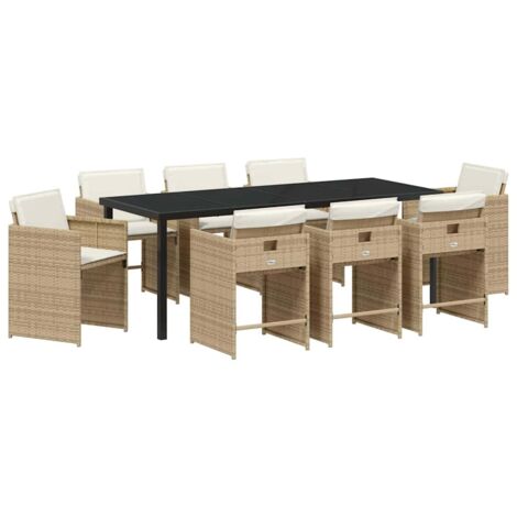 Conjunto de Comedor de Jardín con cojín 9 pcs Beige Poliratán vidaXL