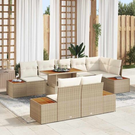 Conjunto de Comedor de Jardín con cojín 9 pcs Beige y Crema